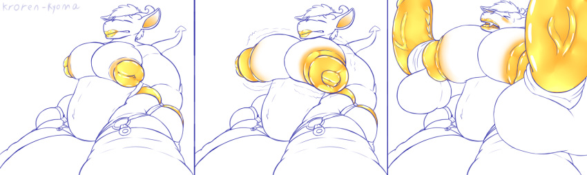 anthro anus big_butt big_penis butt clothed clothing cocknipples dicknipples dragon genitals gilded golden_flesh growth hi_res huge_butt huge_penis hyper hyper_anus hyper_butt hyper_genitalia hyper_pecs hyper_penis krorenshima kyoma_iritou male pec_growth pecs penis penis_nipples prolapse simple_background sketch solo thick_butt topless white_background
