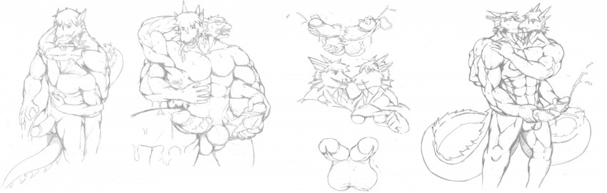 anthro balls conjoined dragon duo erection genitals gingatokkyu kissing male male/male masturbation merging monochrome morrisor multi_arm multi_balls multi_genitalia multi_head multi_limb multi_penis multi_tail penis simple_background standing thick_tail transformation zooks