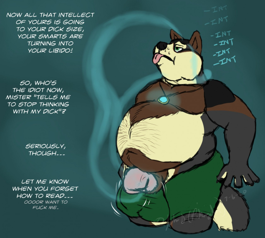 amulet anthro belly brain_drain breath cursed_item english_text growth hypnosis male mind_control panting penis_growth pikminpedia profanity solo story story_in_description text weight_gain