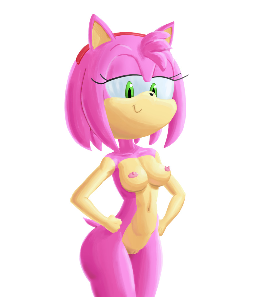 2020 absurd_res accessory amy_rose anthro biped breasts butt collarbone countershading digital_media_(artwork) eulipotyphlan female fur genitals green_eyes hair hair_accessory half-closed_eyes hedgehog hi_res looking_at_viewer loshon mammal medium_breasts multicolored_body narrowed_eyes navel nipples nude pink_body pink_hair pussy simple_background smile solo sonic_the_hedgehog_(series) video_games