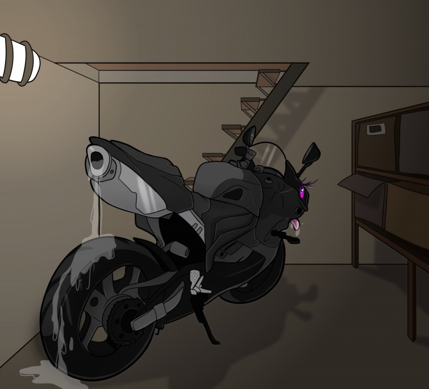 ambiguous_gender cursed_image domidonga honda leaking living_machine machine motorcycle not_furry purple_eyes solo tailpipe toung_out vehicle