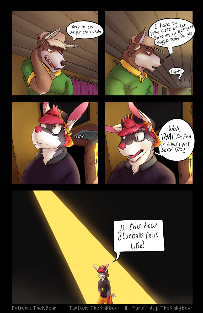 ... 2020 absurd_res anthro canid canine canis coach_dale comic detailed_background dialogue duo english_text fire fireplace flower hand_behind_head hi_res humor johnny_bunny kneeling lagomorph leporid looking_up male male/male mammal plant rabbit spotlight television text thekinkybear wolf