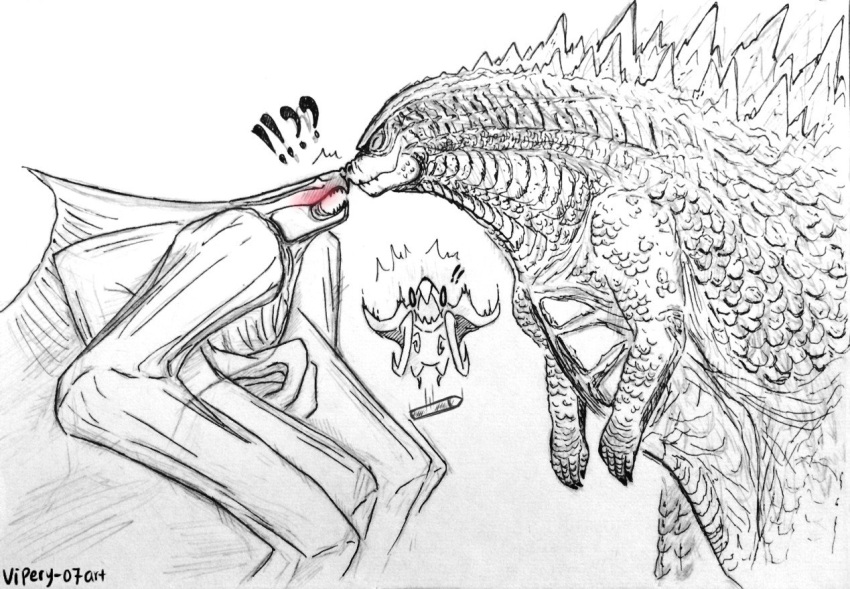 blush boop claws eyes_closed fangs female godzilla godzilla_(series) group humanoid kaiju love male male/female muto_(godzilla) open_mouth romantic_couple shocked simple_background smile spikes tentacles toho vipery-07 white_background