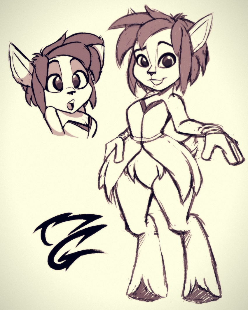 2020 4:5 activision anthro bottomless clothed clothing dress elora faun female hi_res hooves megadrivebrad monochrome naturally_censored solo spyro_the_dragon video_games