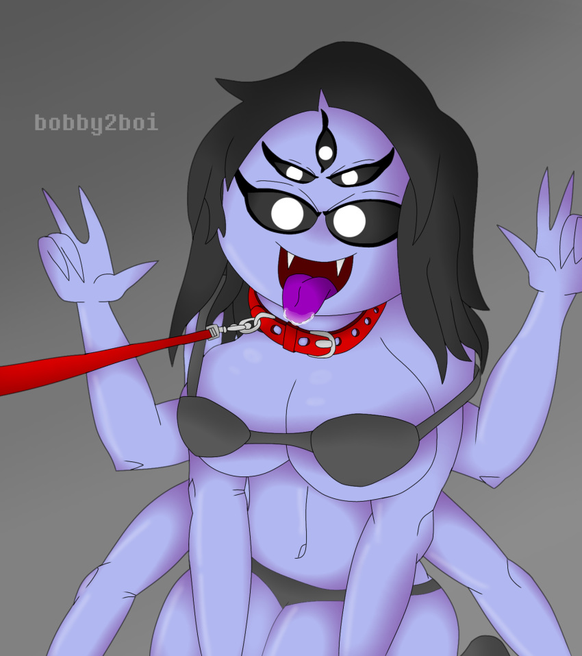 arachnid arthropod big_breasts bobby2boi breasts collar female hi_res kneeling leash muffet smile solo spider thick_thighs tongue tongue_out undertale video_games