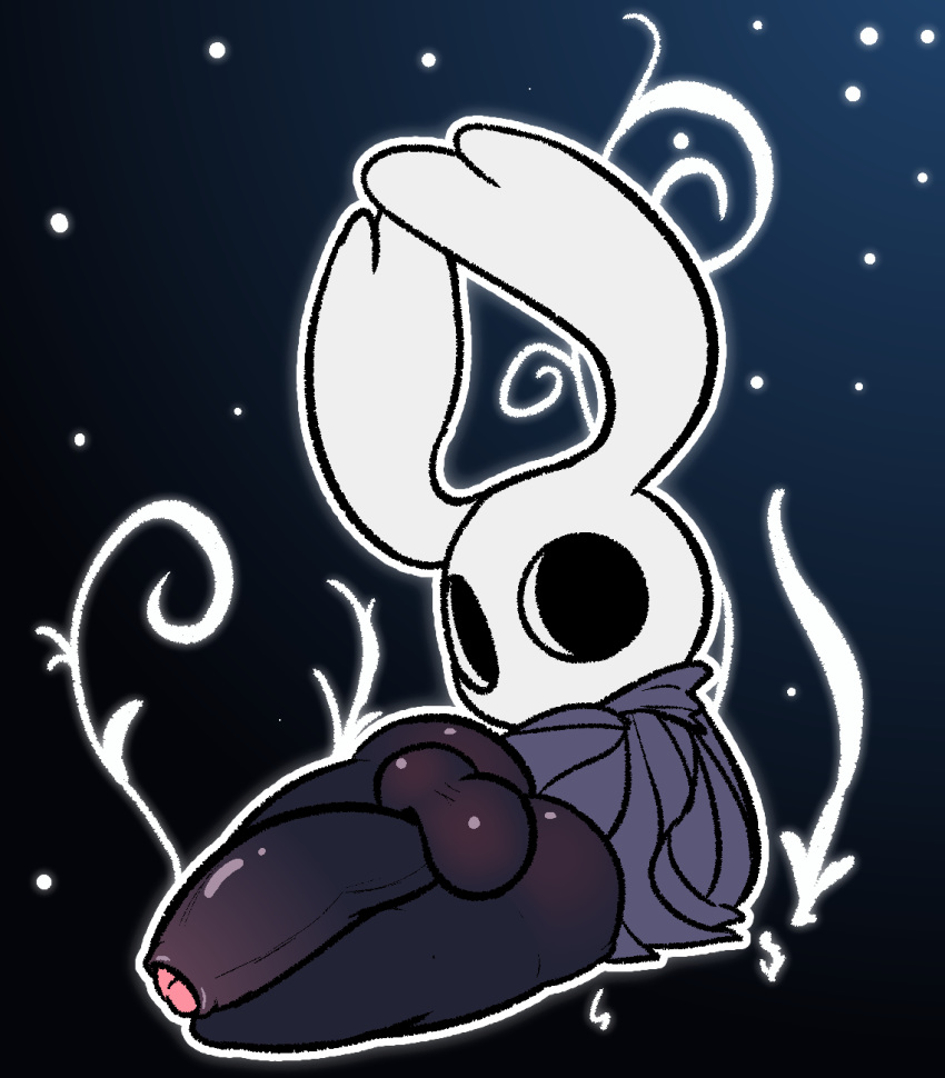 arthropod balls big_penis butt clothing genitals hi_res hollow_knight horn huge_penis humanoid humanoid_genitalia humanoid_penis lying male on_side penis presenting protagonist_(hollow_knight) rabblet solo team_cherry vessel_(species) video_games