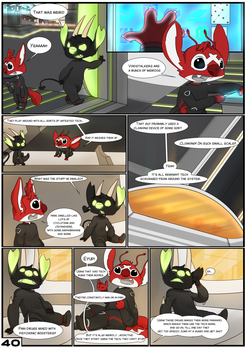 absurd_res alien black_body black_fur chance_(experiment) clothing comic dialogue disney duo english_text evilbunnyking experiment_(lilo_and_stitch) fur hi_res lilo_and_stitch male multi_arm multi_limb red_body red_fur space spacecraft text tsuki_akurei vehicle