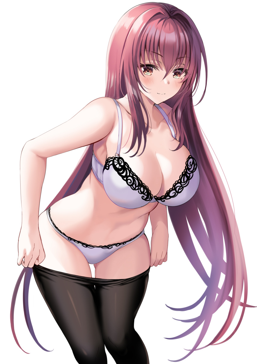 bra cleavage fate/grand_order harimoji pantsu pantyhose scathach_(fate/grand_order) undressing