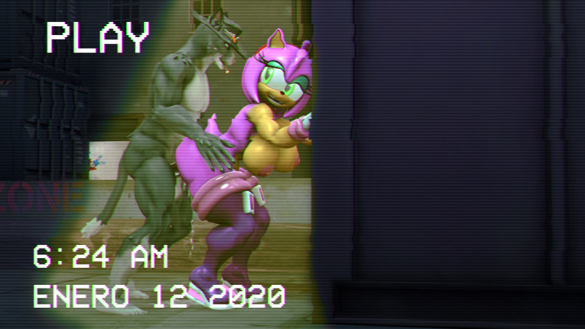 16:9 3d_(artwork) amy_rose animal_humanoid anthro balls big_breasts breasts cat_humanoid chromatic_aberration crossover dated digital_media_(artwork) erection eulipotyphlan felid felid_humanoid feline feline_humanoid female feral genitals green_eyes hair hedgehog hi_res humanoid male male/female mammal mammal_humanoid mr.catpotion nipples penetration pink_body self-upload sonic_the_hedgehog_(series) spanish_description spanish_text television_screen text time timestamp video_games widescreen