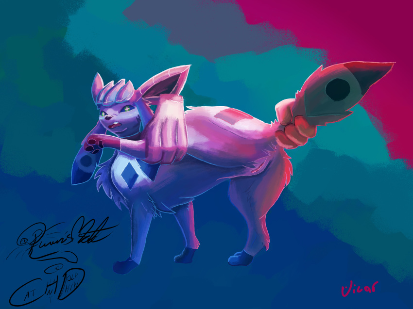 2020 absurd_res butt colored digital_media_(artwork) digital_painting_(artwork) eeveelution female feral genitals glaceon green_eyes hi_res leg_grab nintendo open_mouth pawpads paws pok&eacute;mon pok&eacute;mon_(species) presenting presenting_hindquarters presenting_pussy pussy simple_background solo tabbytomkat tail_grab vicar video_games