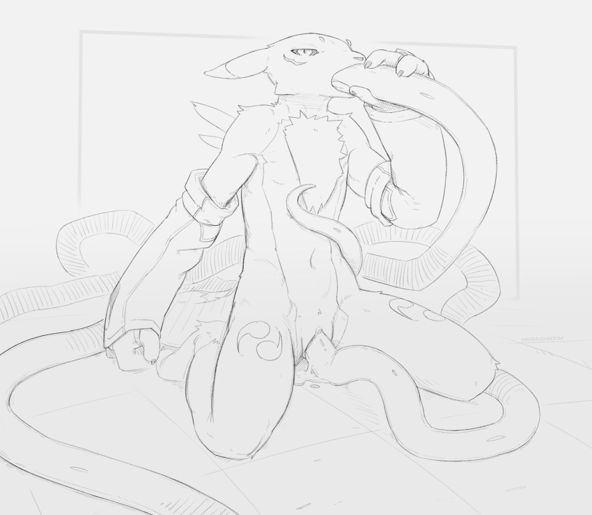 2020 absurd_res anthro arm_warmers armwear black_and_white clothing consentacles digimon digimon_(species) double_penetration female front_view hi_res kneeling mammal maxmushroom monochrome mostly_nude oral oral_penetration penetration renamon sketch solo tentacle_grab tentacle_in_mouth tentacle_in_pussy tentacle_penetration tentacle_sex tentacles vaginal vaginal_penetration