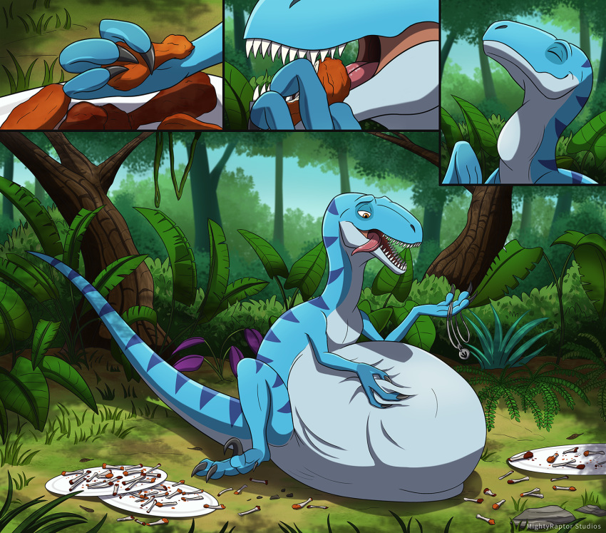 belly big_belly bone carnivore dinosaur dromaeosaurid feral grass hi_res hyper hyper_belly invalid_tag jungle male mightyraptor plant plates prehistoric rainforest reptile rick scalie shade solo stuffing theropod tree utahrpator weight_gain wings