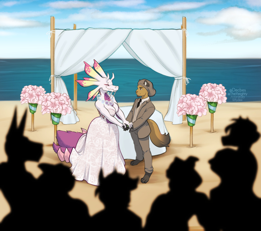 2020 allyson anthro anthrofied beach bubble capcom clothed clothing day detailed_background digital_media_(artwork) dragon dress female flower group horn invalid_tag jewelry kittydee leviathan_(mh) male mizutsune monster_hunter necklace outside plant sand seaside shoreline sky smile suit video_games water wedding wedding_dress will_delrio_(sketchybug)