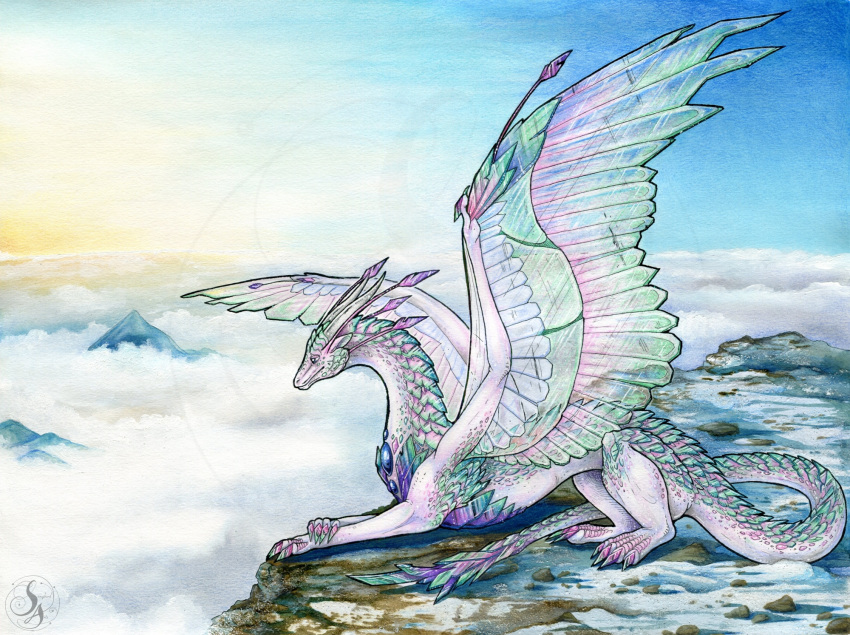 2020 claws digital_media_(artwork) dragon feathered_dragon feathered_wings feathers hi_res natoli scales white_body white_scales wings