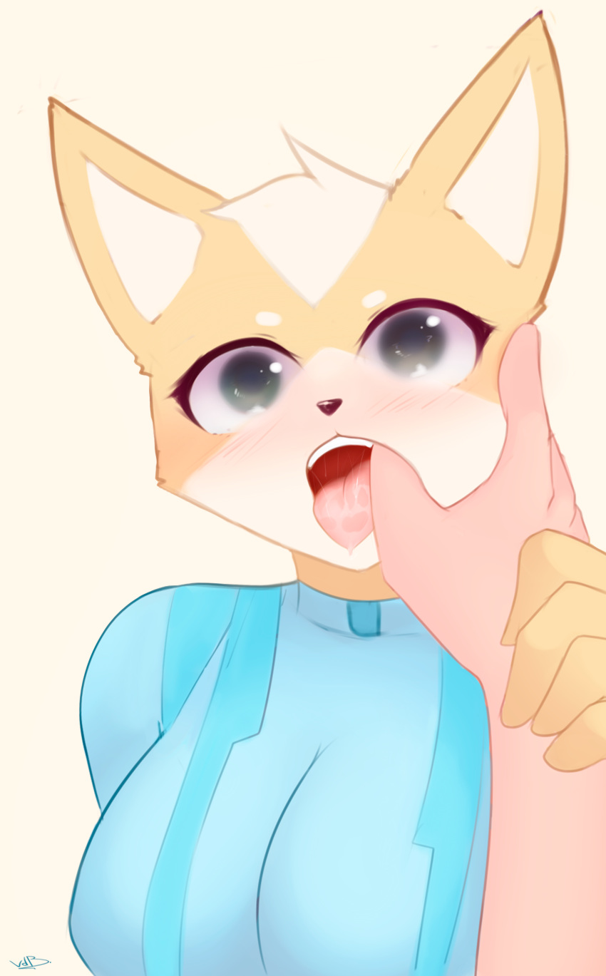 2019 absurd_res anthro black_nose blush breasts canid canine crossgender disembodied_hand duo finger_fetish finger_in_mouth finger_play fingers fox fox_mccloud hi_res human mammal metroid nintendo simple_background star_fox tongue tongue_out video_games voicedbarley white_background zero_suit