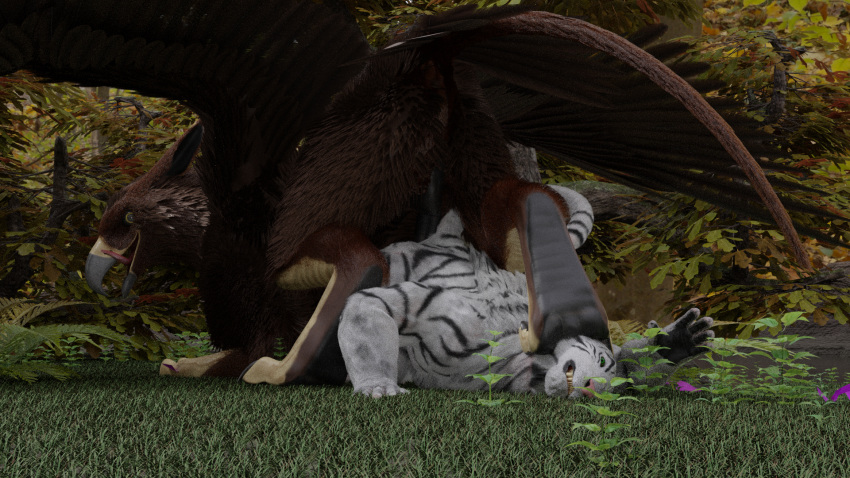 16:9 3d_(artwork) anal anthro avian blender_(software) cade digital_media_(artwork) duo felid feline feral forced gryphon hi_res male male/male mammal mythological_avian mythology pantherine rape raven555 tiger widescreen