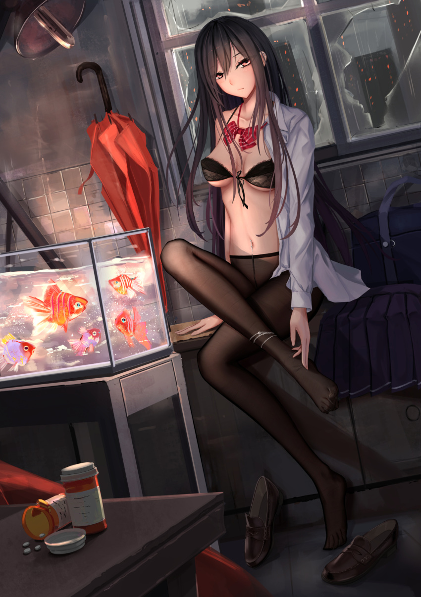 bra feet open_shirt pantyhose yuzuriha