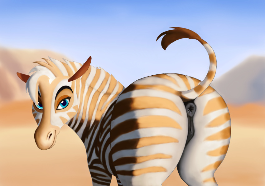 absurd_res anatomically_correct animal_genitalia animal_pussy anus butt capikeeta dhahabu disney equid equine equine_pussy female feral genitals hi_res looking_at_viewer mammal presenting pussy smile solo the_lion_guard the_lion_king zebra