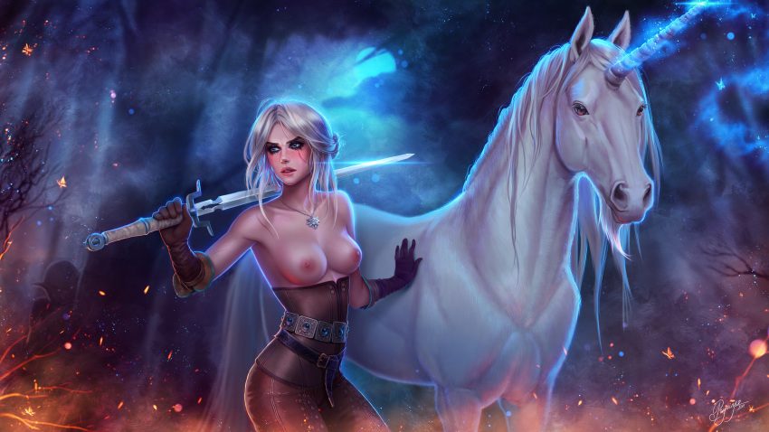 breasts ciri horns nipples prywinko sword the_witcher the_witcher_3 topless