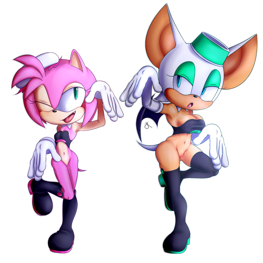 1:1 alpha_channel alternate_costume amy_rose anthro boots bottomless chiropteran clothed clothing clothing_swap duo eulipotyphlan female footwear genitals gloves handwear hedgehog hi_res legwear mammal nintendo pussy rasenxoru rouge_the_bat sonic_the_hedgehog_(series) splatoon squid_sisters_(splatoon) thigh_boots thigh_highs video_games