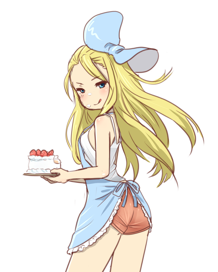 absurdres apron blonde_hair blue_eyes bow bravely_default:_flying_fairy bravely_default_(series) cake edea_lee food hair_bow highres purdoy25 tongue tongue_out