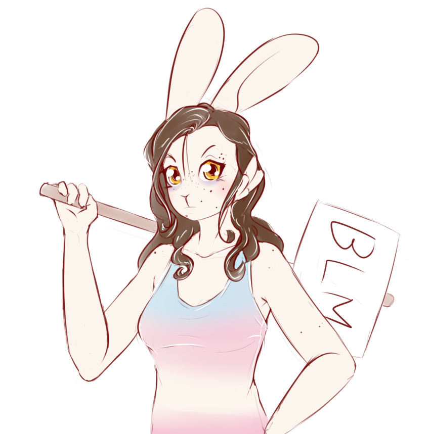 2020 5_fingers alasou anthro brown_hair clothed clothing digital_media_(artwork) female fingers hair hi_res lagomorph leporid mammal politics rabbit simple_background solo white_background yellow_eyes