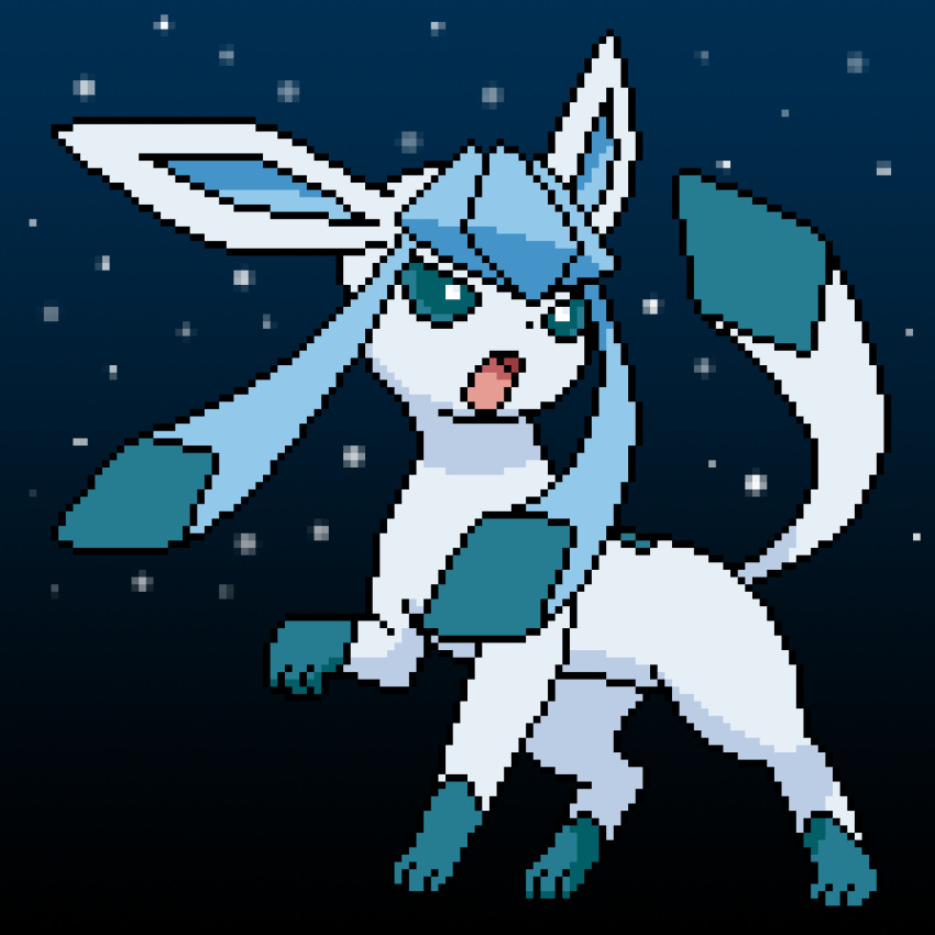 1:1 digital_media_(artwork) eeveelution glaceon hi_res nintendo pixel_(artwork) pok&eacute;mon pok&eacute;mon_(species) simple_background snow snowing video_games