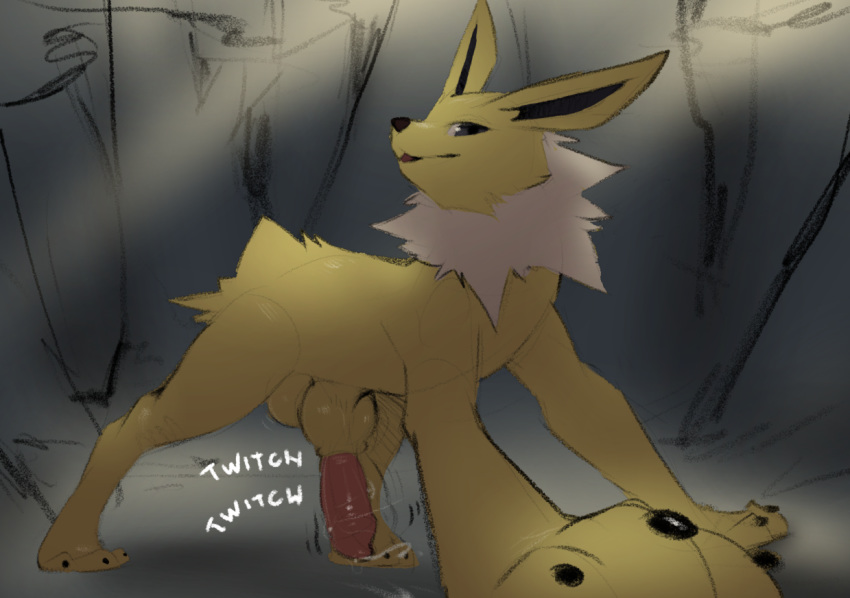 2020 3_toes animal_genitalia animal_penis balls black_body black_claws black_fur black_nose bodily_fluids canid canine_penis claws dacad digitigrade eeveelution erection feral finger_claws fur genital_fluids genitals grey_eyes jolteon knot knot_in_sheath looking_at_viewer looking_down low-angle_view male mammal mane motion_lines nintendo nude onomatopoeia open_mouth penis pok&eacute;mon pok&eacute;mon_(species) precum quadruped red_penis sheath side_view sketch solo sound_effects spread_legs spreading text toe_claws toes twitching video_games white_body white_fur yellow_balls yellow_body yellow_fur