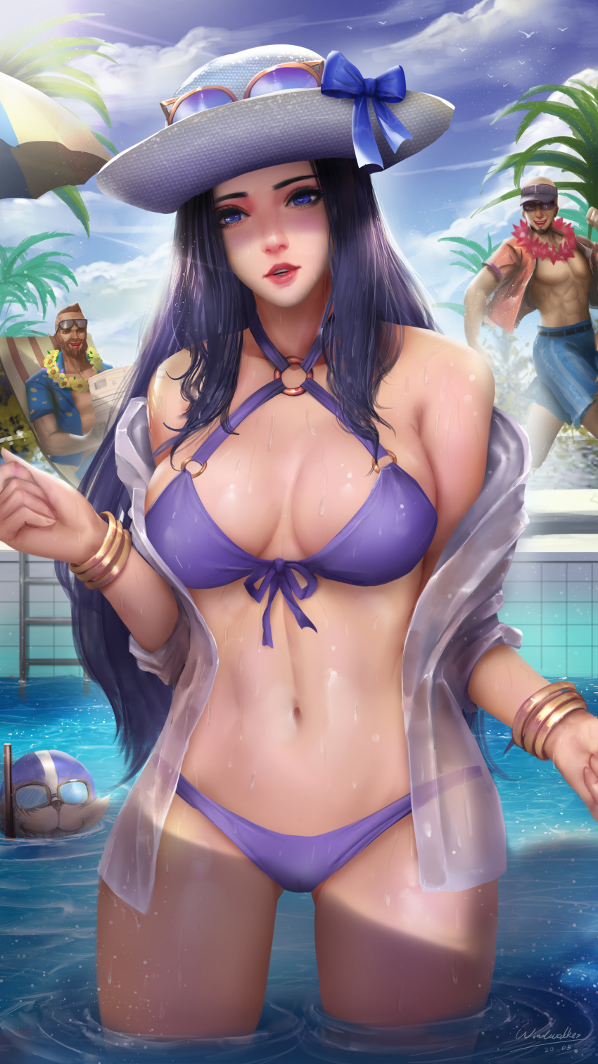 bikini caitlyn kaze_no_gyouja league_of_legends open_shirt see_through swimsuits wet