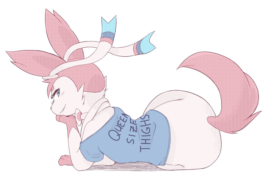 clothing eeveelution monochroact nintendo pok&eacute;mon pok&eacute;mon_(species) simple_background sylveon text video_games white_background white_body