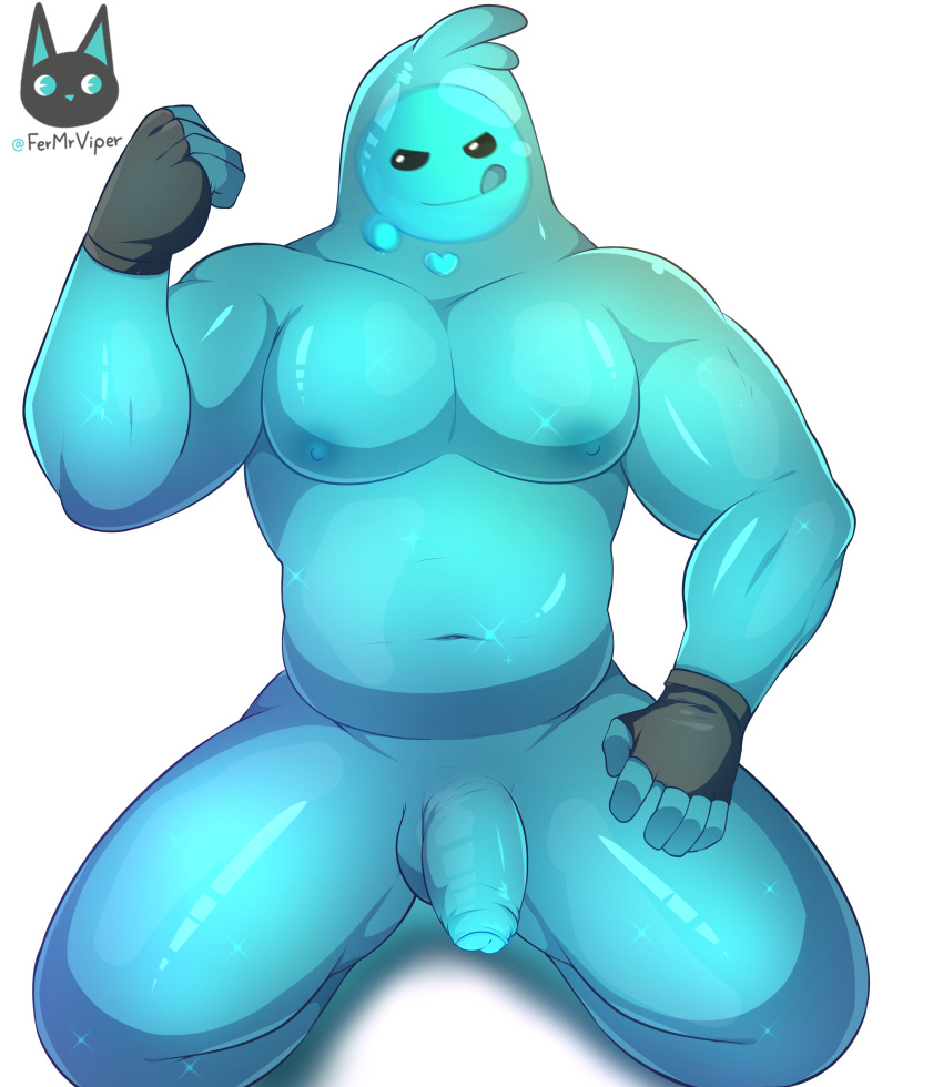 2020 absurd_res balls big_muscles blue_balls blue_body blue_glans blue_penis clothing epic_games fermrviper fingerless_gloves flaccid fortnite genitals glans gloves goo_creature goo_humanoid handwear hi_res humanoid kneeling male muscular muscular_male navel nipples not_furry partially_retracted_foreskin pecs penis raised_arm rippley simple_background smile solo tongue tongue_out uncut video_games white_background