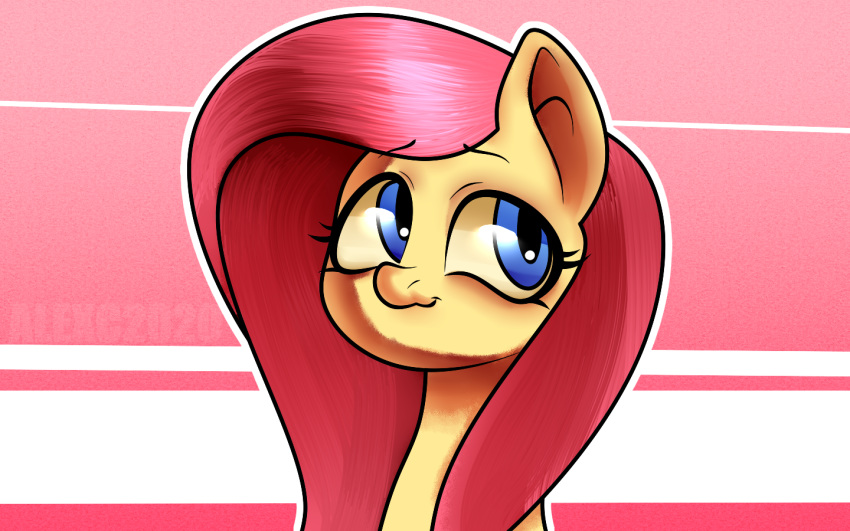 16:10 alexsandercesa6 equid equine eyebrows female fluttershy_(mlp) friendship_is_magic hair hasbro long_hair mammal mane my_little_pony pegasus pink_background pink_hair pink_mane simple_background smile solo widescreen wings yellow_body yellow_sclera