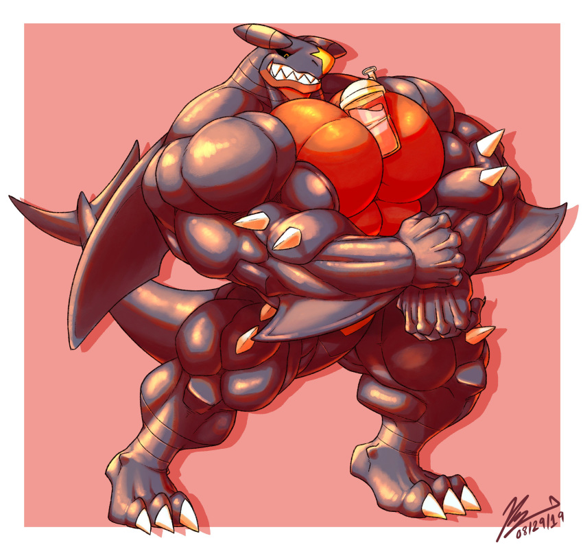 absurd_res beverage big_muscles bubble_tea bubble_tea_challenge challenge flammars flexing garchomp hi_res huge_muscles hyper hyper_muscles male muscular muscular_male nintendo pok&eacute;mon pok&eacute;mon_(species) solo video_games yongdasom