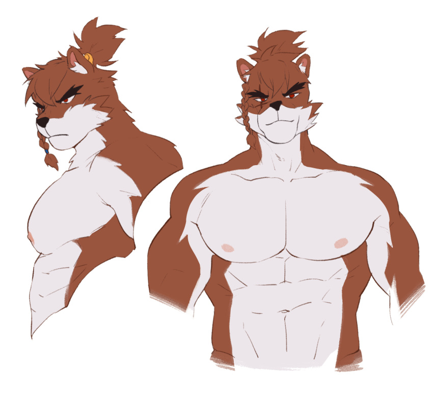 2019 abs anthro biceps canid canine cartuja epic7 hi_res male mammal muscular muscular_anthro muscular_male nude red_eyes simple_background solo uni0421 video_games white_background