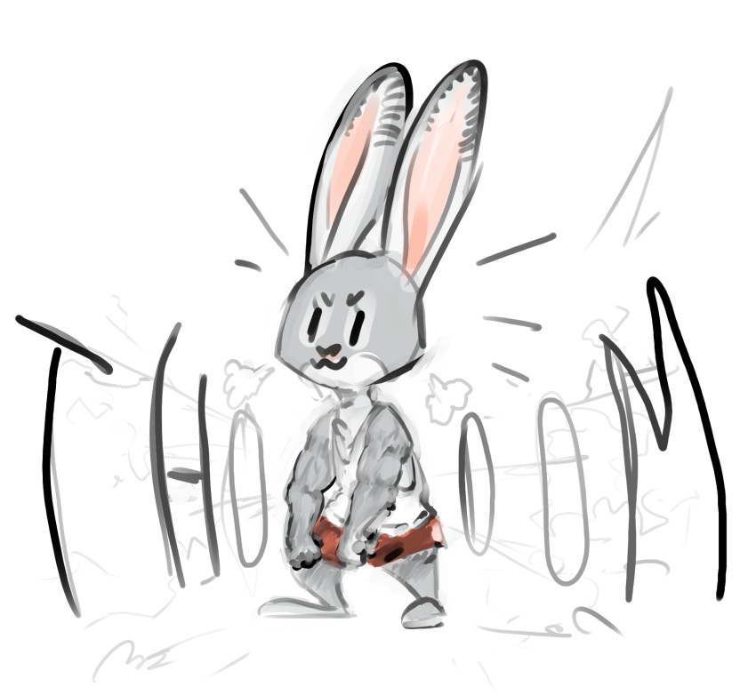 anthro barefoot bottomwear clothed clothing disney fully_clothed fur grey_body grey_fur hi_res judy_hopps lagomorph leporid mammal nobby_(artist) rabbit shirt shorts simple_background smile solo standing tank_top topwear vertical_bar_eyes white_background zootopia