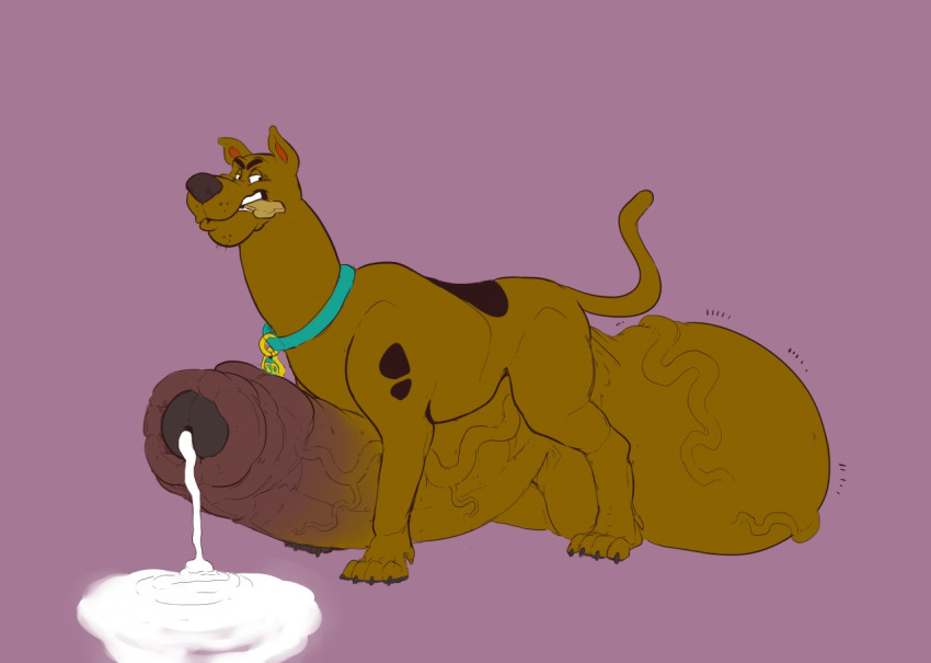 2016 balls big_balls big_penis bodily_fluids brown_body brown_fur canid canine canis claws collar cum cum_leaking dog_treat domestic_dog excessive_cum feral fur genital_fluids genitals great_dane hanna-barbera huge_balls huge_penis humanoid_genitalia humanoid_penis hyper hyper_balls hyper_cum hyper_genitalia hyper_penis looking_back male mammal mastiff molosser paws penis puppypaws scooby-doo scooby-doo_(series) side_view simple_background solo spots_(marking) uncut vein veiny_balls veiny_penis