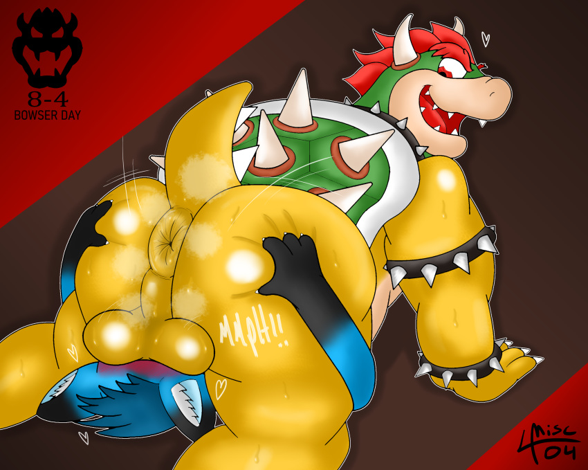 &lt;3 absurd_res anthro anus armband ball_smother balls black_body black_fur blue_body blue_fur blue_hair blush bodily_fluids bowser bowser_day bracelet butt butt_grab canid canine collar duo facesitting fox fur genitals green_body green_scales hair hand_on_butt hi_res horn jewelry koopa male male/male mammal mario_bros miscellanea miscellanea404 musk nintendo orange_body orange_scales red_eyes red_hair scales scalie shell simple_background smothering spiked_armband spiked_bracelet spiked_collar spiked_shell spikes spikes_(anatomy) sweat sweaty_balls teeth video_games