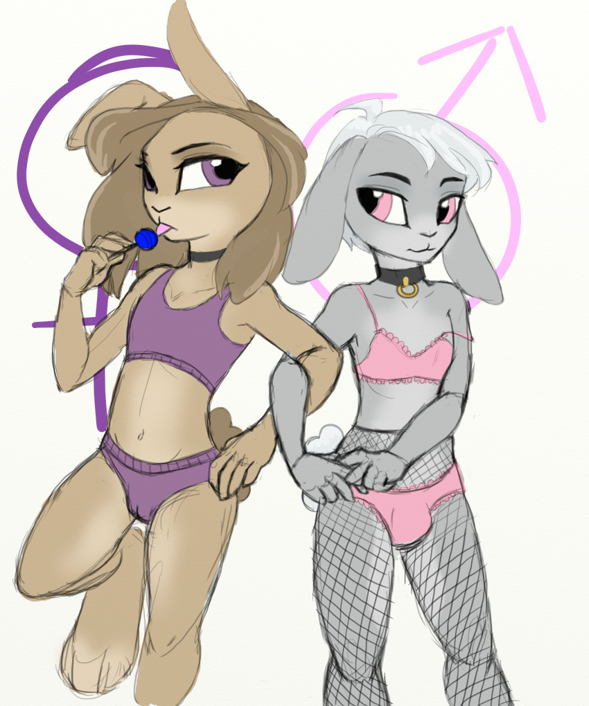 anthro brother brother_and_sister bulge clothed clothing collar colored crossdressing crossdressing_male duo female gender_symbol girly hi_res kiwi_cutie lagomorph leporid lingerie male male/female mammal panties rabbit sibling simple_background sister symbol twins underwear ♀ ♂