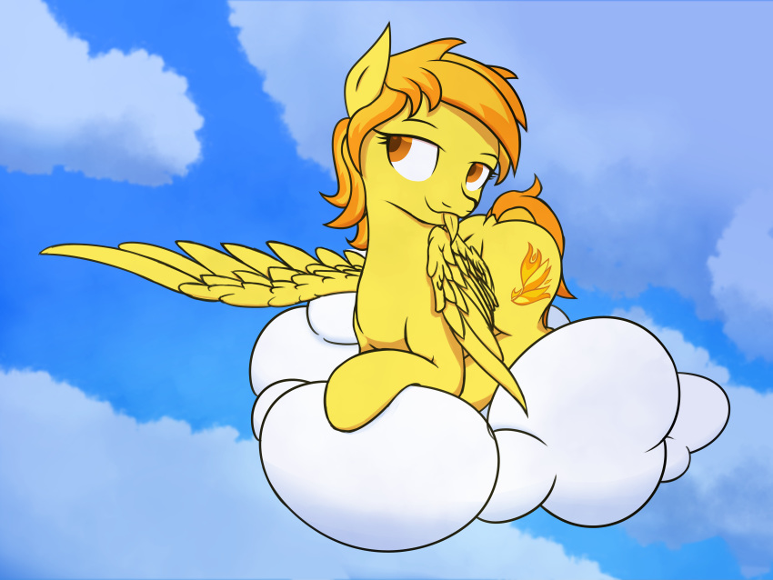 4:3 absurd_res bedroom_eyes cutie_mark equid equine feather_preening feathered_wings feathers female friendship_is_magic hasbro hi_res mammal my_little_pony narrowed_eyes pegasus personal_grooming seductive shaded simple_background smile solo spitfire_(mlp) thehuskylord wings wonderbolts_(mlp)