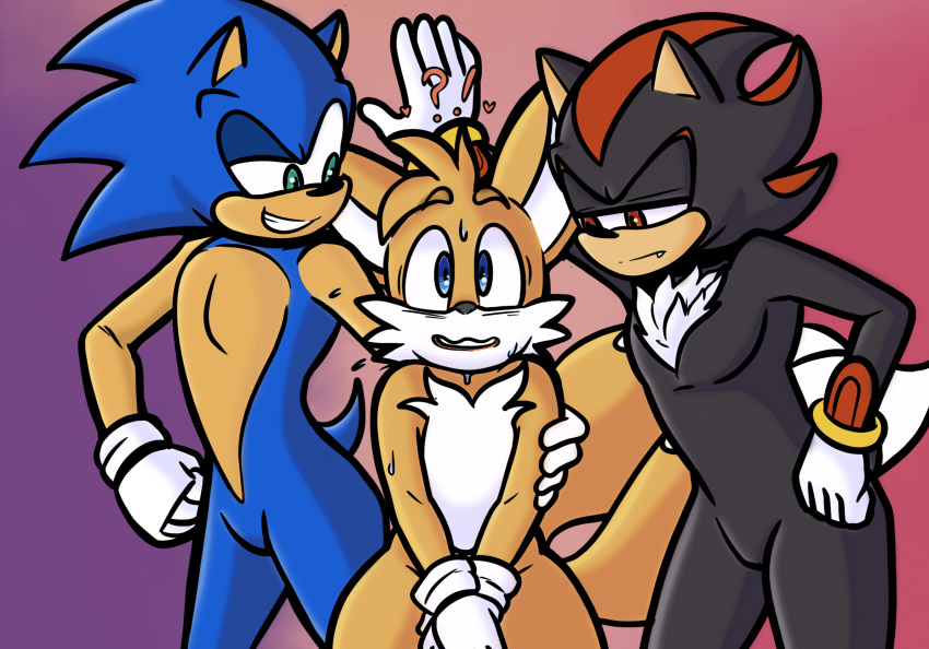 bodily_fluids canid canine eulipotyphlan fox group hedgehog hi_res looming male mammal miles_prower nervous shadow_the_hedgehog sonic_the_hedgehog sonic_the_hedgehog_(series) sweat taillove_(artist)