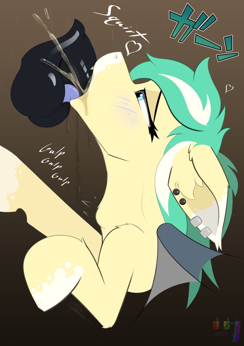 &lt;3 absurd_res ambiguous_gender bat_pony blush bodily_fluids disembodied_penis drinking drinking_urine duo ear_piercing ears_back equid fellatio feral fur genital_fluids genitals half-closed_eyes hasbro hi_res highlights_(coloring) icy_breeze male mammal my_little_pony narrowed_eyes onomatopoeia oral pedalspony_(artist) penile penis piercing pivoted_ears sex simple_background solo_focus sound_effects teal_mane text tongue tongue_on_balls tongue_on_penis tongue_out urine urine_drip urine_in_mouth watersports white_highlights yellow_body yellow_fur