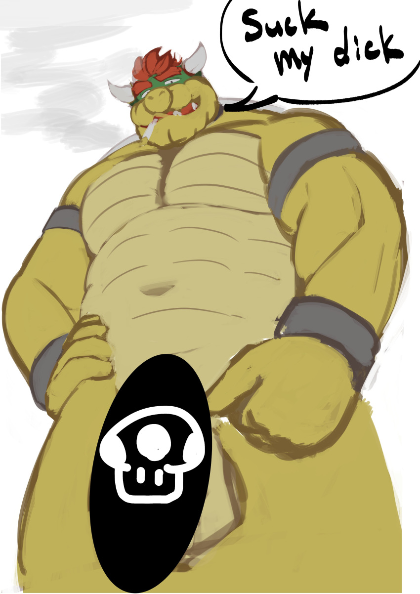 2020 absurd_res anthro belly bowser censored english_text hi_res kemono koopa kumamikan male mario_bros nintendo overweight overweight_anthro overweight_male scalie smoking solo text video_games