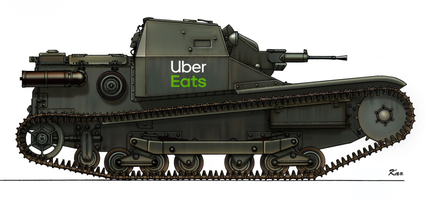 artist_name carro_veloce_cv-33 commentary ground_vehicle highres military military_vehicle motor_vehicle no_humans original signature simple_background tank tank_focus uber_eats white_background yoshikawa_kazunori