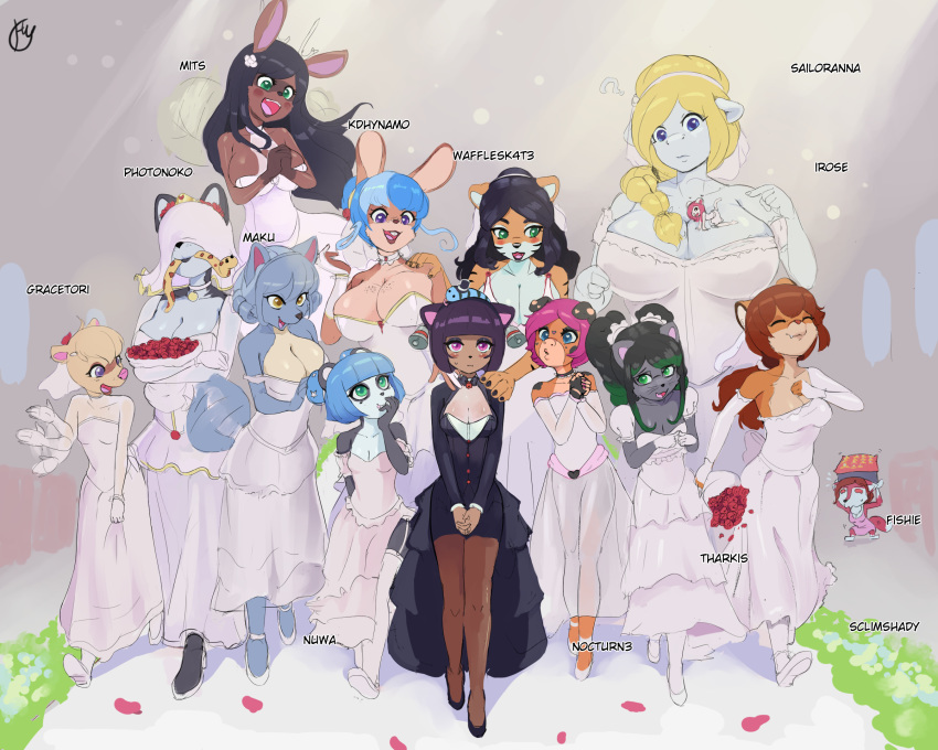 &lt;3 &lt;3_eyes 2020 5:4 ? anna_(sailoranna) anthro bell big_breasts billie_corneja black_hair blonde_hair blue_body blue_eyes blue_hair blush bodily_fluids bow_tie braided_hair breasts brown_body brown_hair canid canine canis chimiko choker clothing collar curtain_doggo_(photonoko) domestic_cat domestic_dog domestic_ferret domestic_pig dress eyewear felid feline felis female flower flying footwear fox giant_panda glasses gloves grace_tori green_eyes group hair hair_bun hands_together handwear hat hawtmoon headgear headwear hi_res huge_breasts hybrid insect_wings jewelry julia_(waffl3sk4t) lazuli_delarosa lion maku_(maku450) mammal mits_(character) mustela mustelid musteline necklace nuwa_nightstone object_in_mouth pantherine pink_hair plant red_body regys_(carp) rose_(enormouse) rose_(flower) shoes size_difference smile standing suid suina surprise sus_(pig) sweat sweatdrop tailwag tan_body tharkis tiger top_hat ursid walking wedding wedding_dress wedding_veil white_body wings wolf