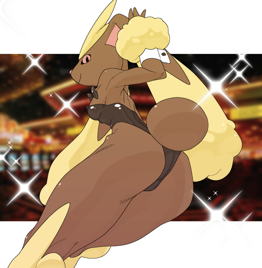 2020 anthro breasts brown_body brown_fur butt clothed clothing digital_media_(artwork) duo female fur hi_res lagomorph looking_at_viewer looking_back lopunny mammal nintendo nipples pok&eacute;mon pok&eacute;mon_(species) presenting presenting_hindquarters quququl smile solo tight_clothing video_games