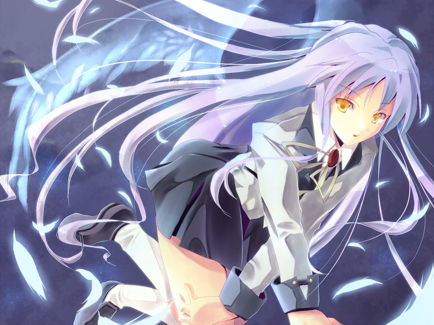 angel_beats! angel_wings long_hair mizutsuki_arika purple_hair school_uniform solo tenshi_(angel_beats!) wings yellow_eyes