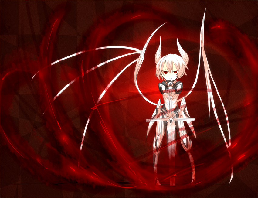 armor ganesagi horns original red_eyes shirogane_usagi shiroganeusagi short_hair sword weapon white_hair wings