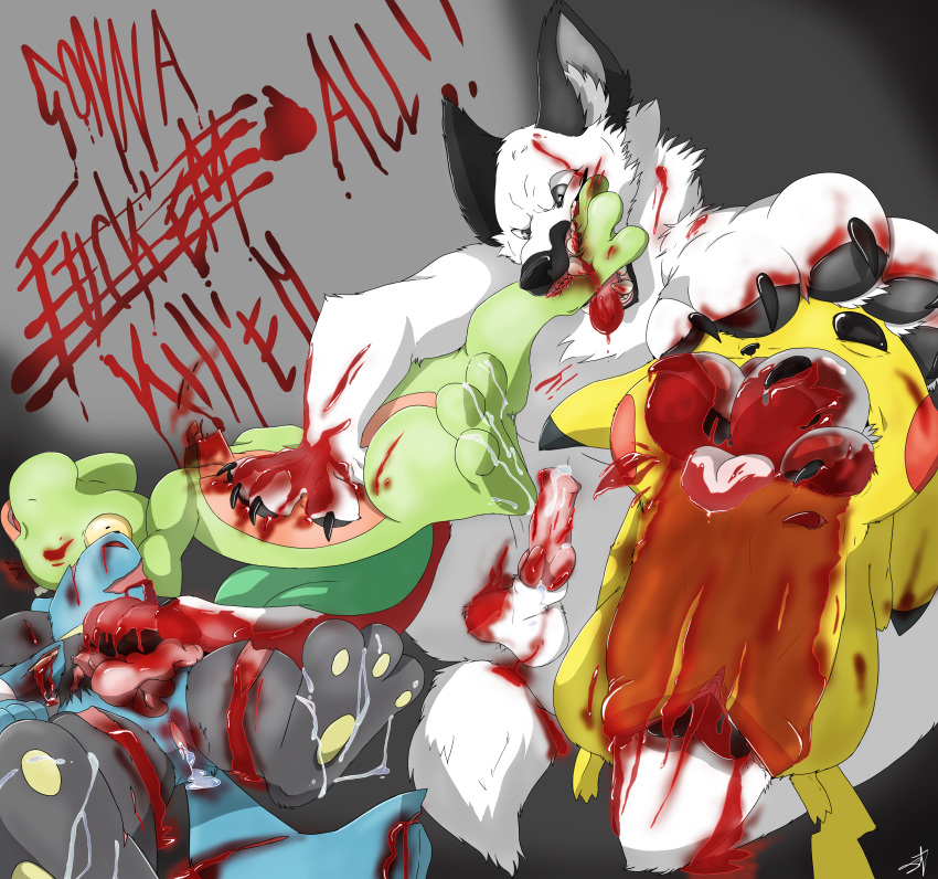 absurd_res all_the_way_through anonymous_artist baby_pok&eacute;mon bite blood blood_everywhere blood_on_face blood_on_foot blood_on_wall blood_splatter bodily_fluids canid canine canis cum cum_on_feet death death_by_paw decapitation female foot_fetish foot_insertion foot_lick foot_on_belly foot_play footjob forced genital_fluids gore graffiti grotesque_death group guts hard_vore hi_res intestines kage licking male male/female mammal nintendo penetration pikachu pok&eacute;mon pok&eacute;mon_(species) rape riolu sex tongue tongue_out treecko vaginal vaginal_blood vaginal_footjob vaginal_penetration video_games vore wolf