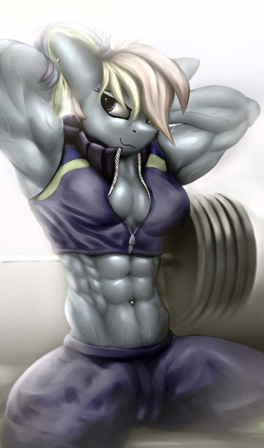 abs absurd_res anthro athletic better_version_at_source big_muscles breasts clothing dumbbell equid equine female flexing friendship_is_magic gym gym_uniform hi_res horse mammal muscular muscular_anthro muscular_female my_little_pony navel pegasus piercing pony rainbow_dash_(mlp) rizzyofen sitting smile smirk solo vein veiny_muscles weights wings