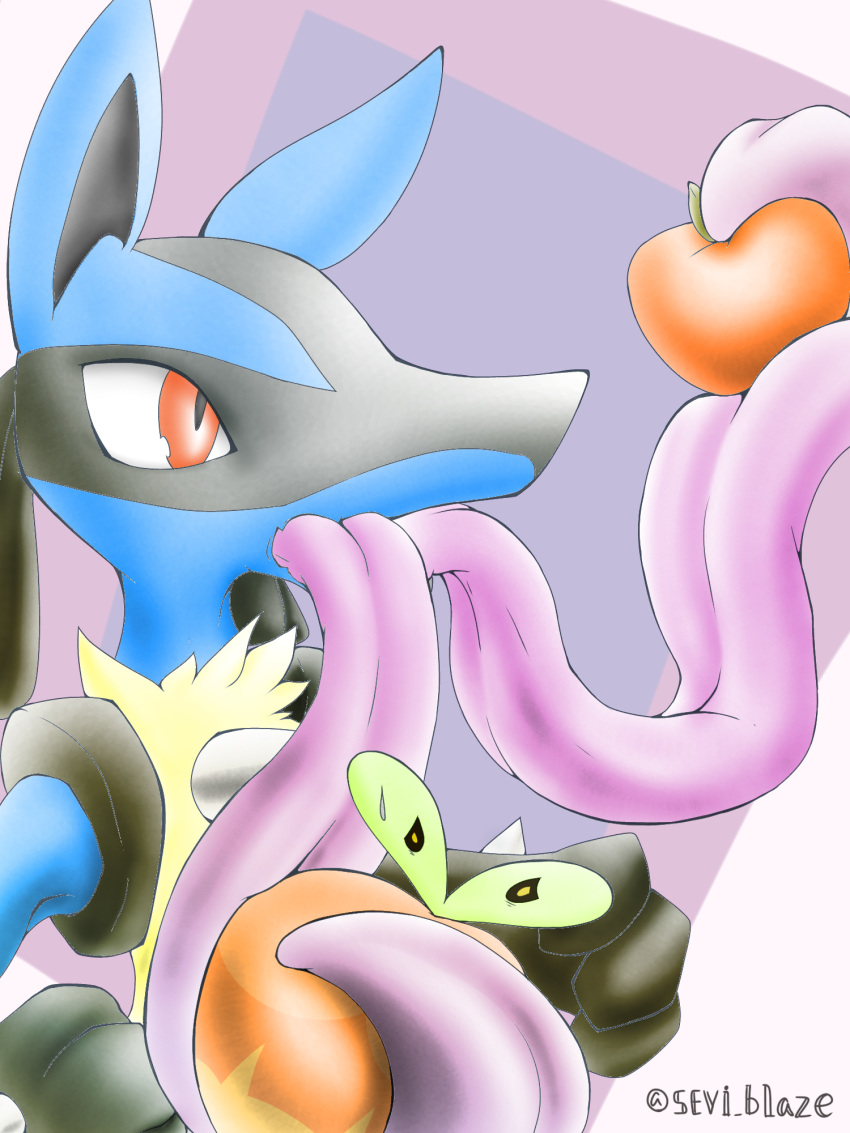 3:4 ambiguous_gender applin duo feral hi_res hyper hyper_tongue long_tongue lucario multi_tongue nintendo pok&eacute;mon pok&eacute;mon_(species) sevi_blaze tongue tongue_out tongue_wrap video_games